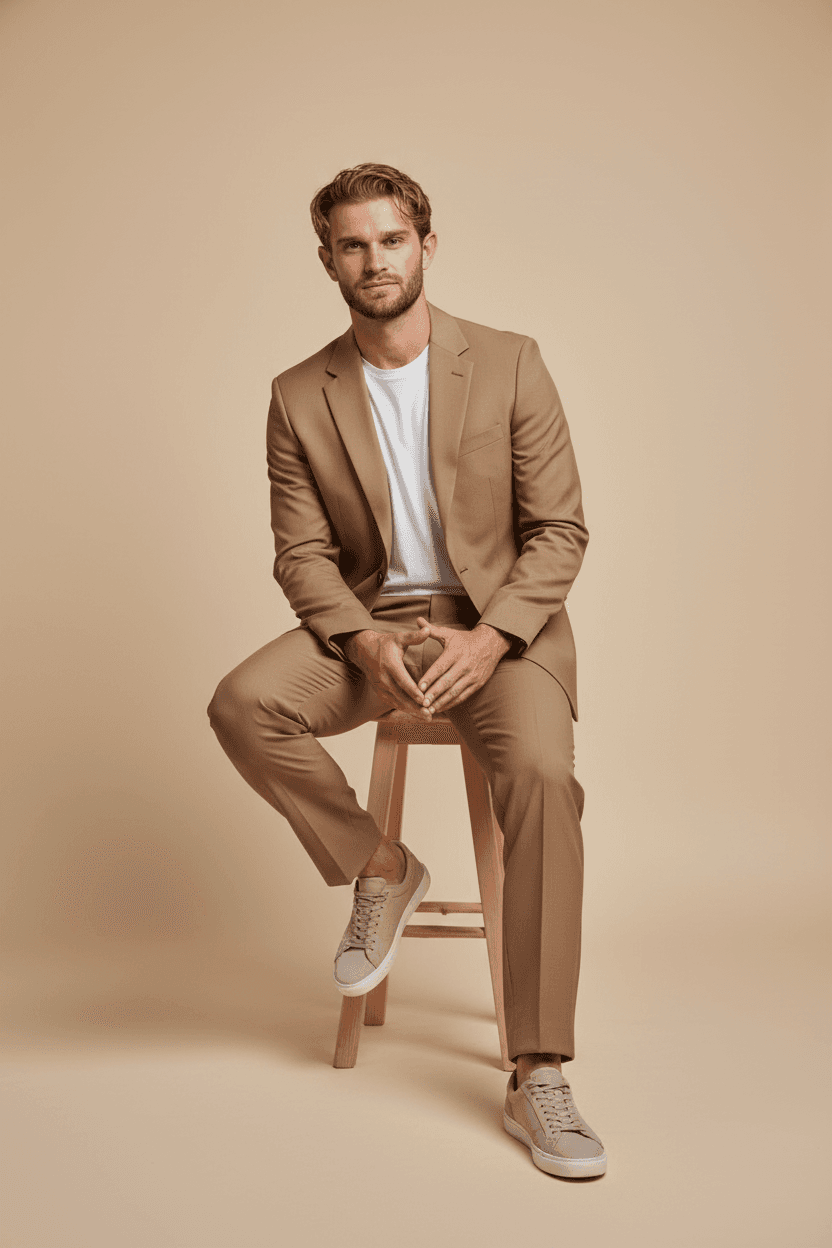 Alec Hemenway seated in a tan suit