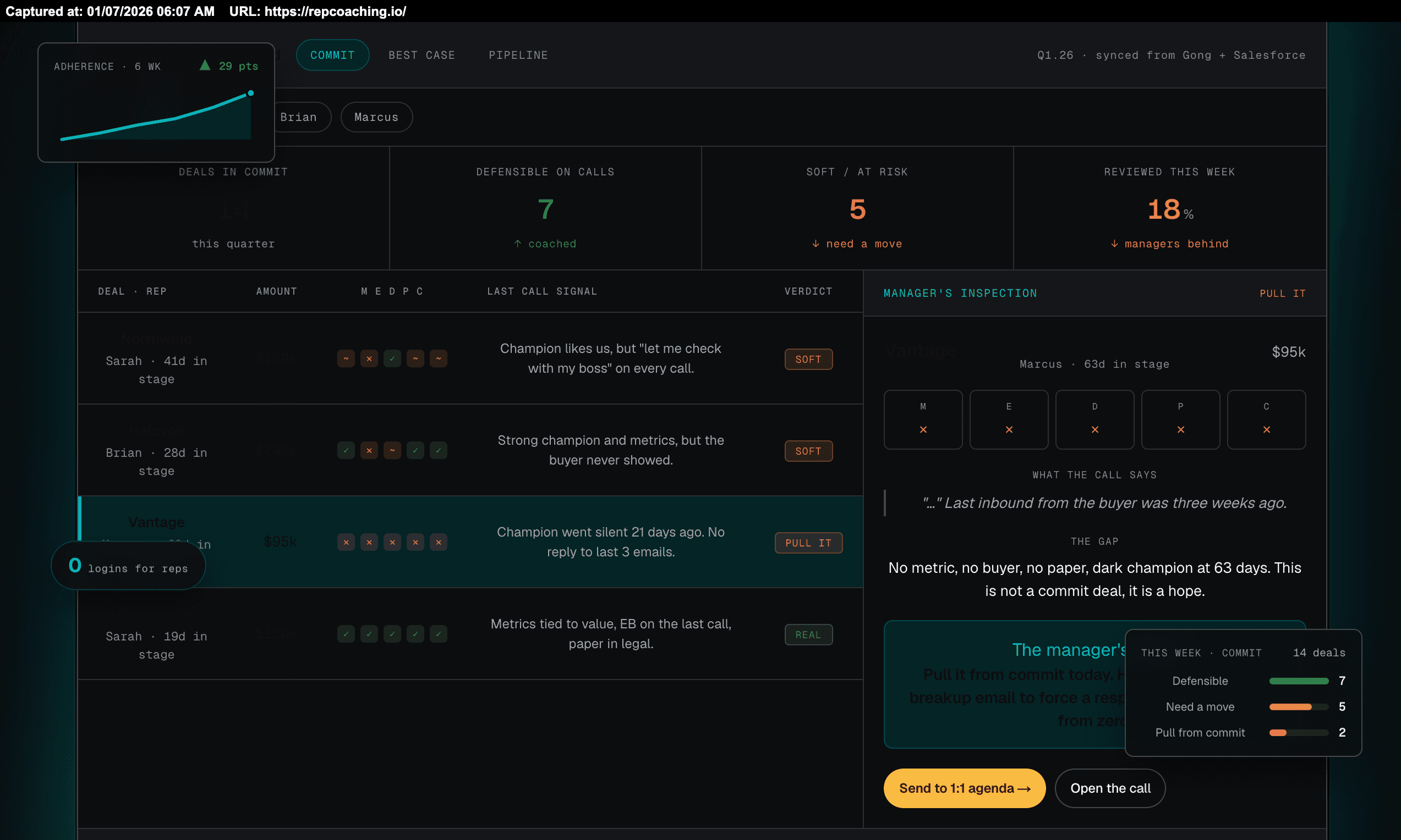 Existing Rep Coaching interface capture from the website repository